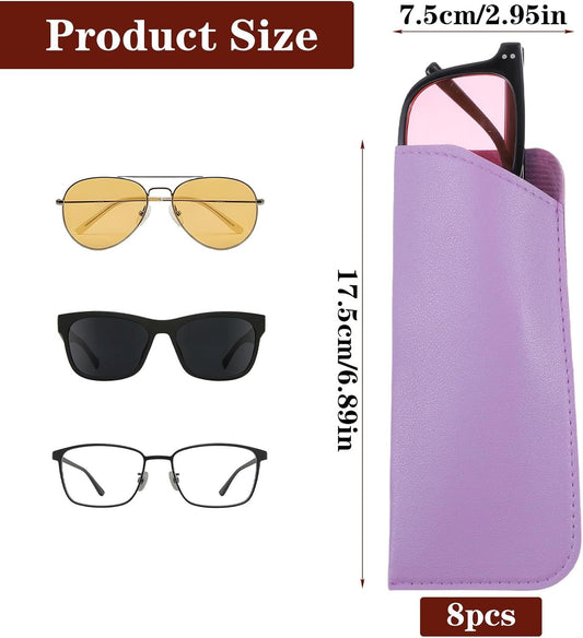 8 Pack Soft Glasses Case, 6.89 X 2.95 Inch Soft Leather Glasses Pouch, Portable Thin Eyeglasses Case for V1258-DP02-D-486