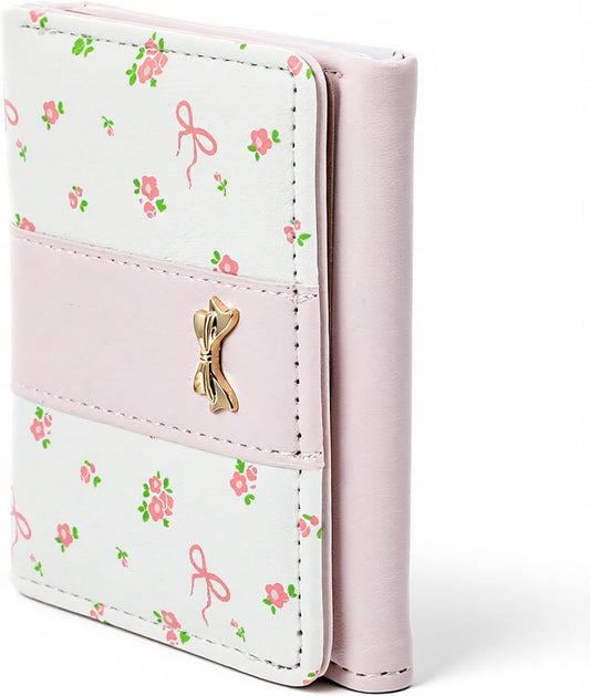 Pink Wallet for Women Floral Coquette Small Bow Wallet Cute Bifold Zipper Purse Aesthetic Credit Card Holder V1258-DP02-D-488