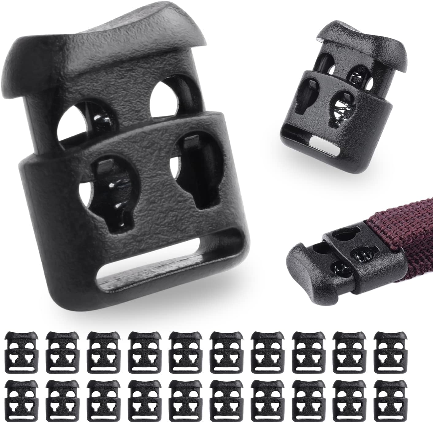 CooBigo Plastic Cord Locks for Paracord Drawstring Clip, Spring Toggle Cord Stopper Sweatpant Hat Gloves V1258-DP02-D-49
