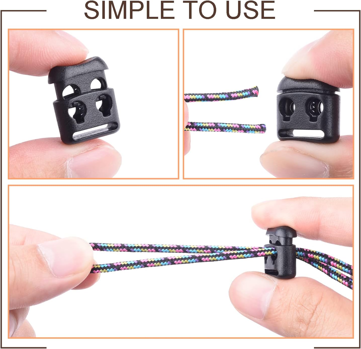 CooBigo Plastic Cord Locks for Paracord Drawstring Clip, Spring Toggle Cord Stopper Sweatpant Hat Gloves V1258-DP02-D-49