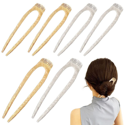 6 PCS 2 Sizes U-Shaped Hair Pins French Hair Forks Tortoise Shell Metal U Shape Hair Sticks for Thin Thick V1258-DP02-D-504