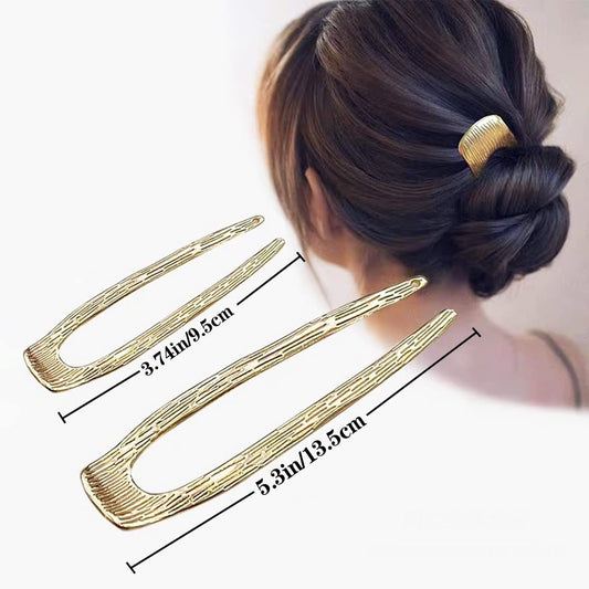 6 PCS 2 Sizes U-Shaped Hair Pins French Hair Forks Tortoise Shell Metal U Shape Hair Sticks for Thin Thick V1258-DP02-D-504
