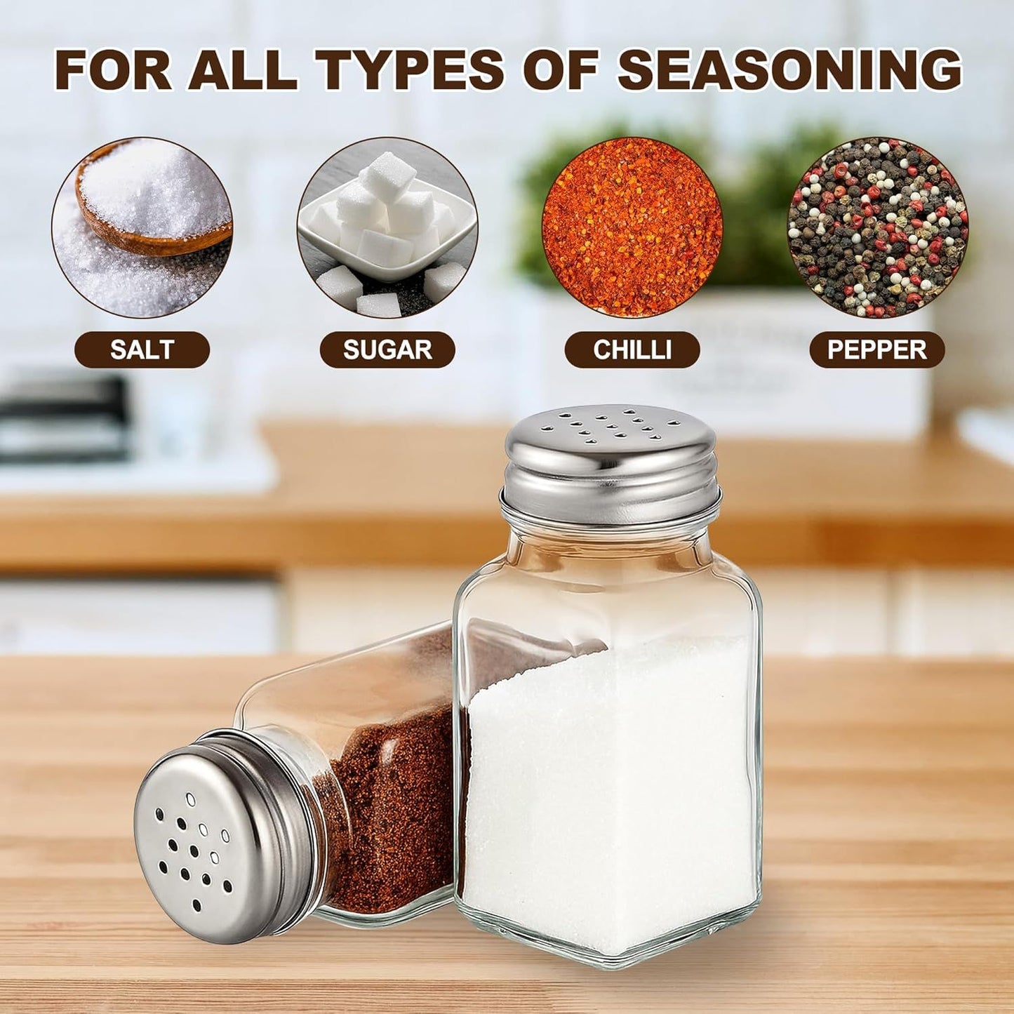 Salt and Pepper Shakers Set, Salt Shaker 2 Pcs,High Transparency Glass Stainless Steel Kitchen Tools Home V1258-DP02-D-506