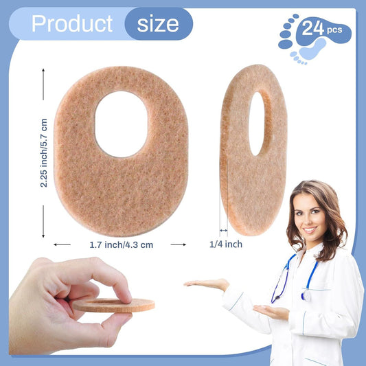 24Pcs Callus Pads, Soft Felt Callus Oval Shape Cushion Pads for Toes and Feet, Reduce Pain, Pressure and V1258-DP02-D-517