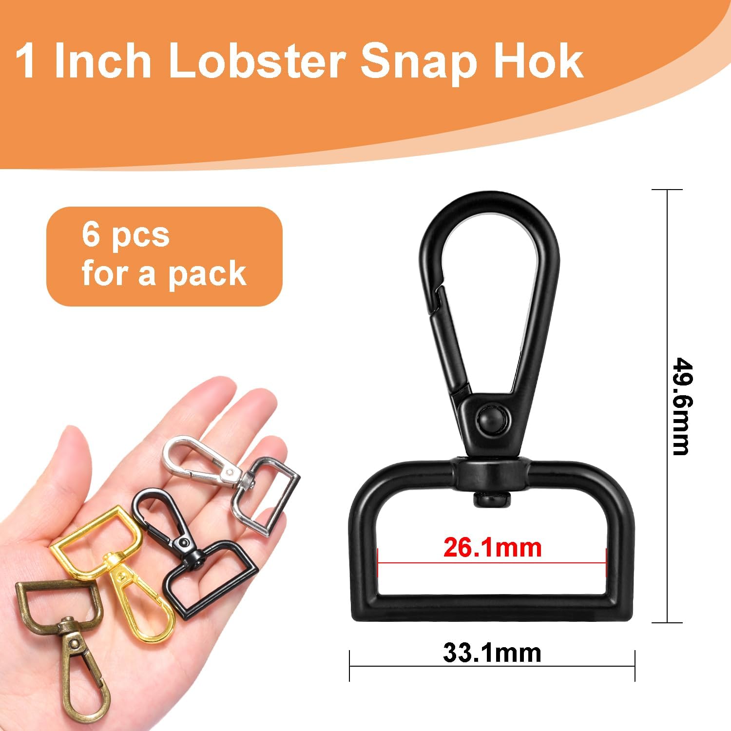 1 Inch Metal Swivel Snap Hooks, 6 Pack Lobster Claw Clasps for Keychains Purse Hardware Bag Making Lanyard V1258-DP02-D-53