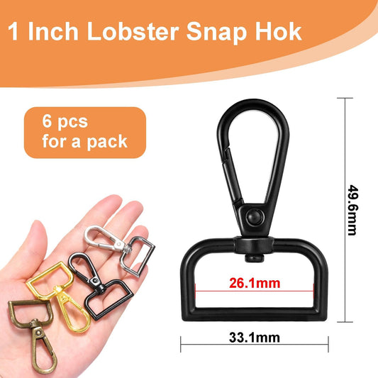 1 Inch Metal Swivel Snap Hooks, 6 Pack Lobster Claw Clasps for Keychains Purse Hardware Bag Making Lanyard V1258-DP02-D-53