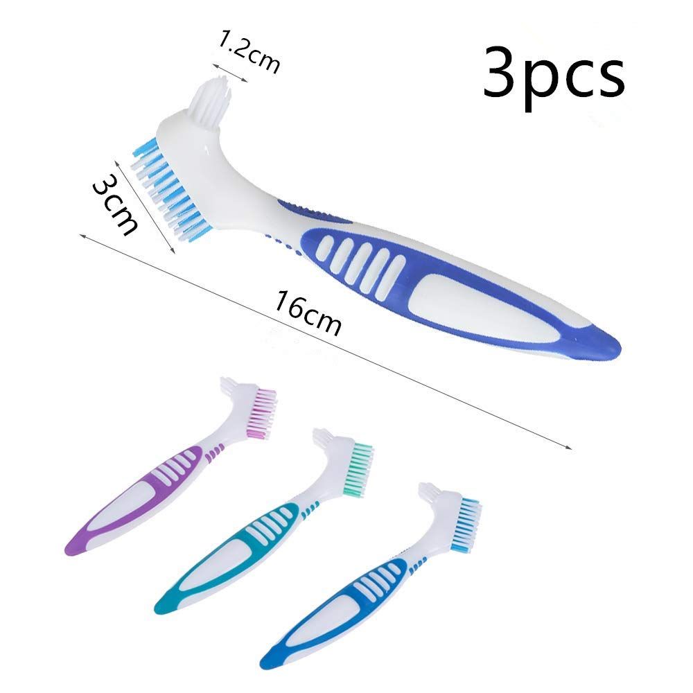 3 Pcs Denture Cleaning Brush Portable Cleaning Brush False Teeth Brushes for Denture Care Denture Cleaner V1258-DP02-D-534
