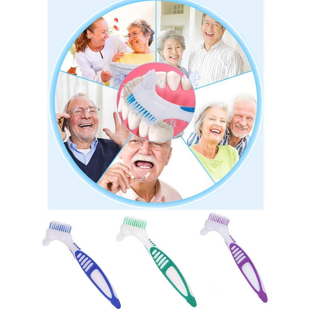 3 Pcs Denture Cleaning Brush Portable Cleaning Brush False Teeth Brushes for Denture Care Denture Cleaner V1258-DP02-D-534