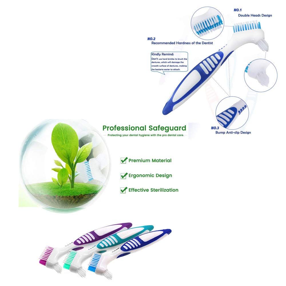 3 Pcs Denture Cleaning Brush Portable Cleaning Brush False Teeth Brushes for Denture Care Denture Cleaner V1258-DP02-D-534