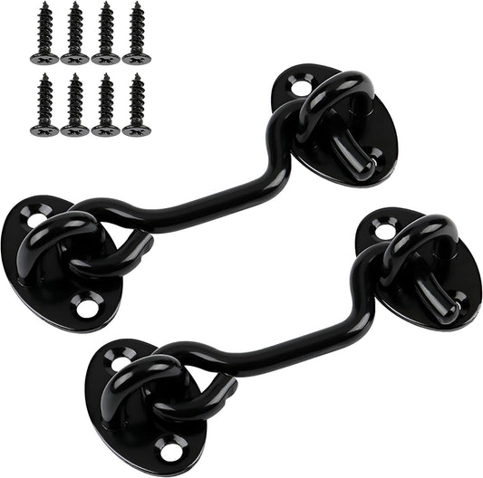 2 Pack 6'' Door Latch Door Lock Hardware, 6'' Hook and Eye Gate Latch Easy Lock for Barn Door, Black Sliding V1258-DP02-D-535