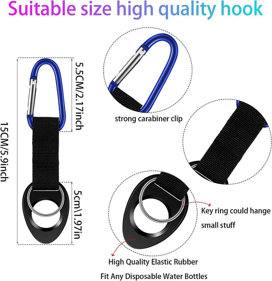 Durable Silicone Water Bottle Holder Hook Carrier with Carabiner Clip & Key Ring, Fits Any 12oz, 17oz and V1258-DP02-D-537