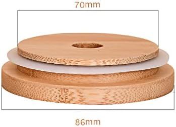 4 Pack 86mm Wide Mouth Bamboo Mason Jar Lids with Straw Hole Reusable Bamboo Caps Leak-Proof Glass Canning V1258-DP02-D-540