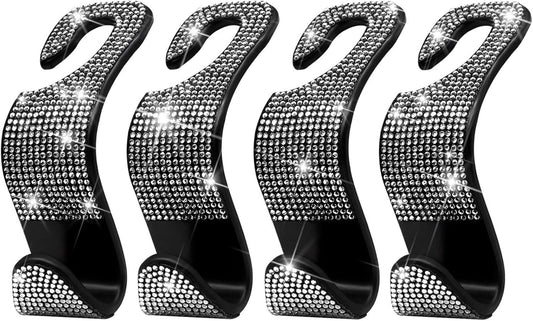Car Purse Hook Bling Car Headrest Hook for Women Girls, 4 Packs Auto Back Seat Hangers Rear Headrest Hook for V1258-DP02-D-548