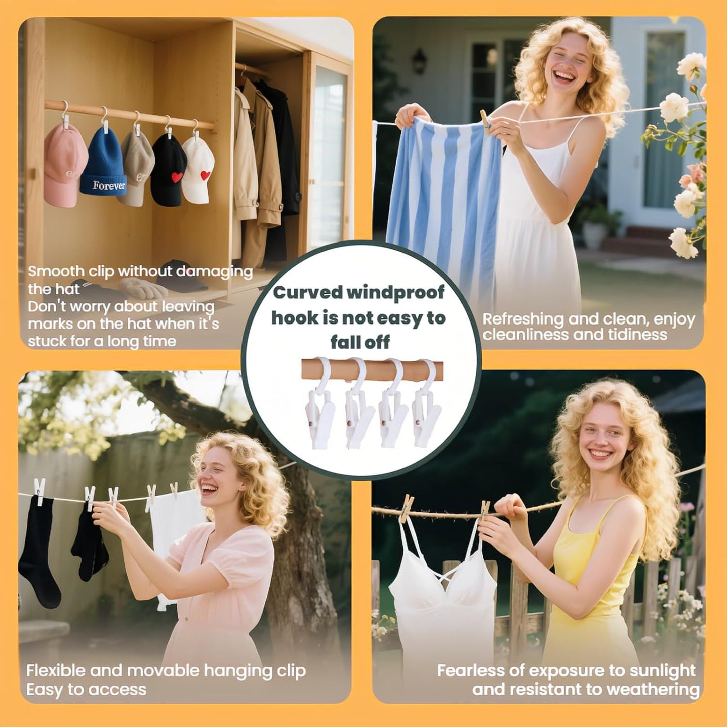 10-Pack Heavy Duty Swivel Clothes Pins - 360 degrees Rotating Hooks for Laundry, Beach Towels, Curtains, V1258-DP02-D-552