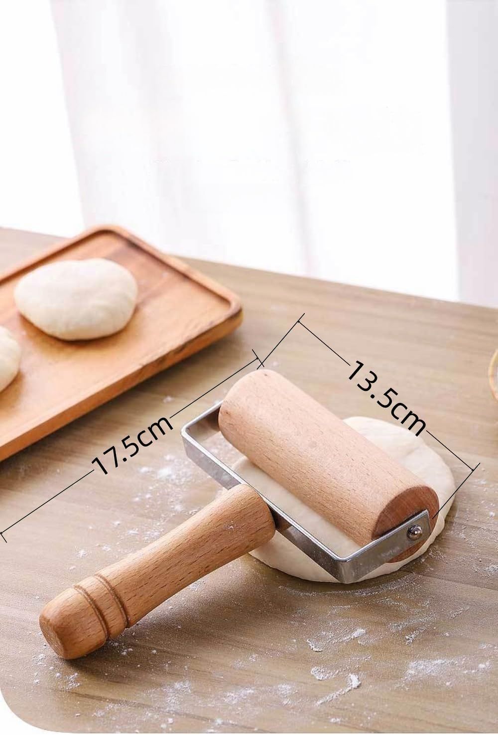 Stainless Steel & Beechwood Rolling Pin with Adjustable Thickness - Ergonomic Dumpling/Pasta Maker, Pizza, V1258-DP02-D-554