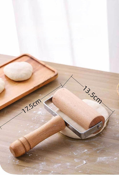 Stainless Steel & Beechwood Rolling Pin with Adjustable Thickness - Ergonomic Dumpling/Pasta Maker, Pizza, V1258-DP02-D-554