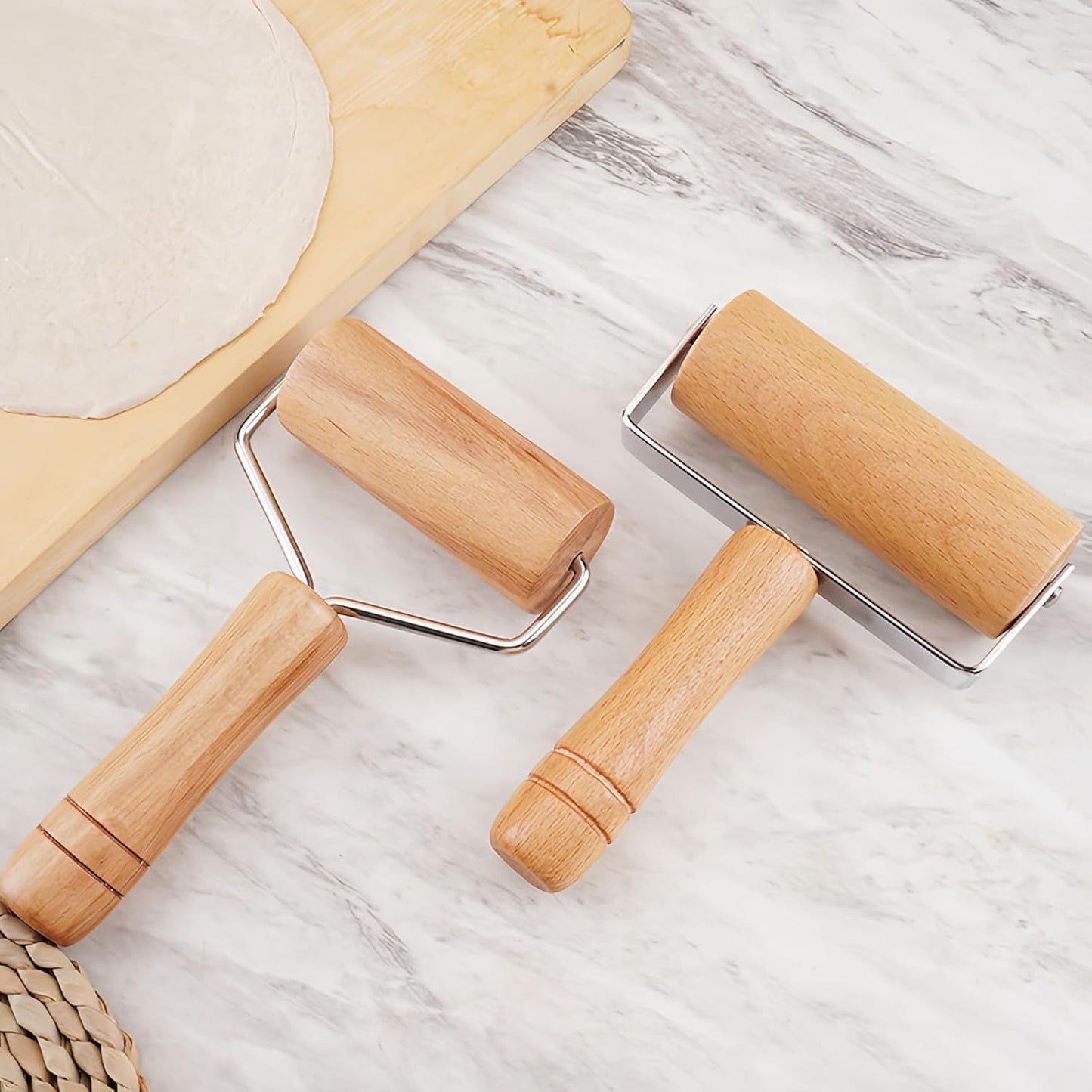 Stainless Steel & Beechwood Rolling Pin with Adjustable Thickness - Ergonomic Dumpling/Pasta Maker, Pizza, V1258-DP02-D-554