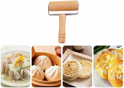 Stainless Steel & Beechwood Rolling Pin with Adjustable Thickness - Ergonomic Dumpling/Pasta Maker, Pizza, V1258-DP02-D-554