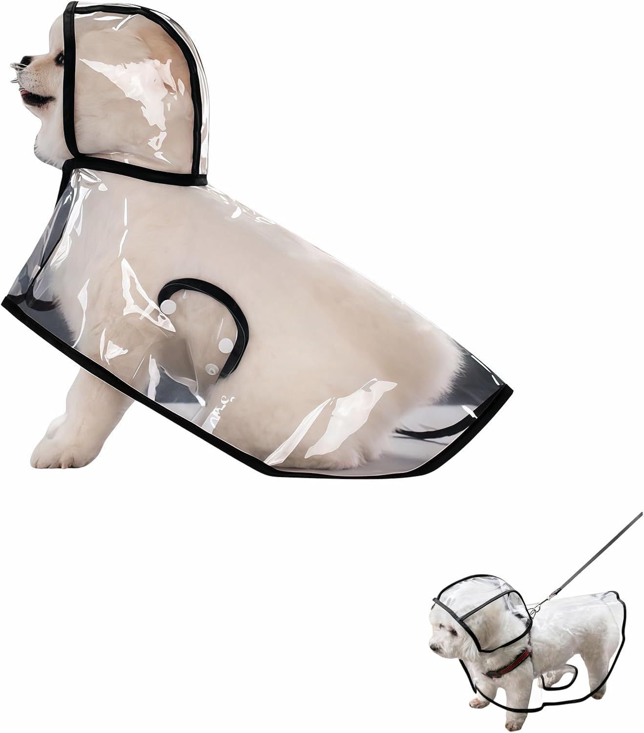 Transparent Dog Rain Poncho for Small Medium Dogs - Thick Waterproof Raincoat with Hidden Leash Hole & V1258-DP02-D-565