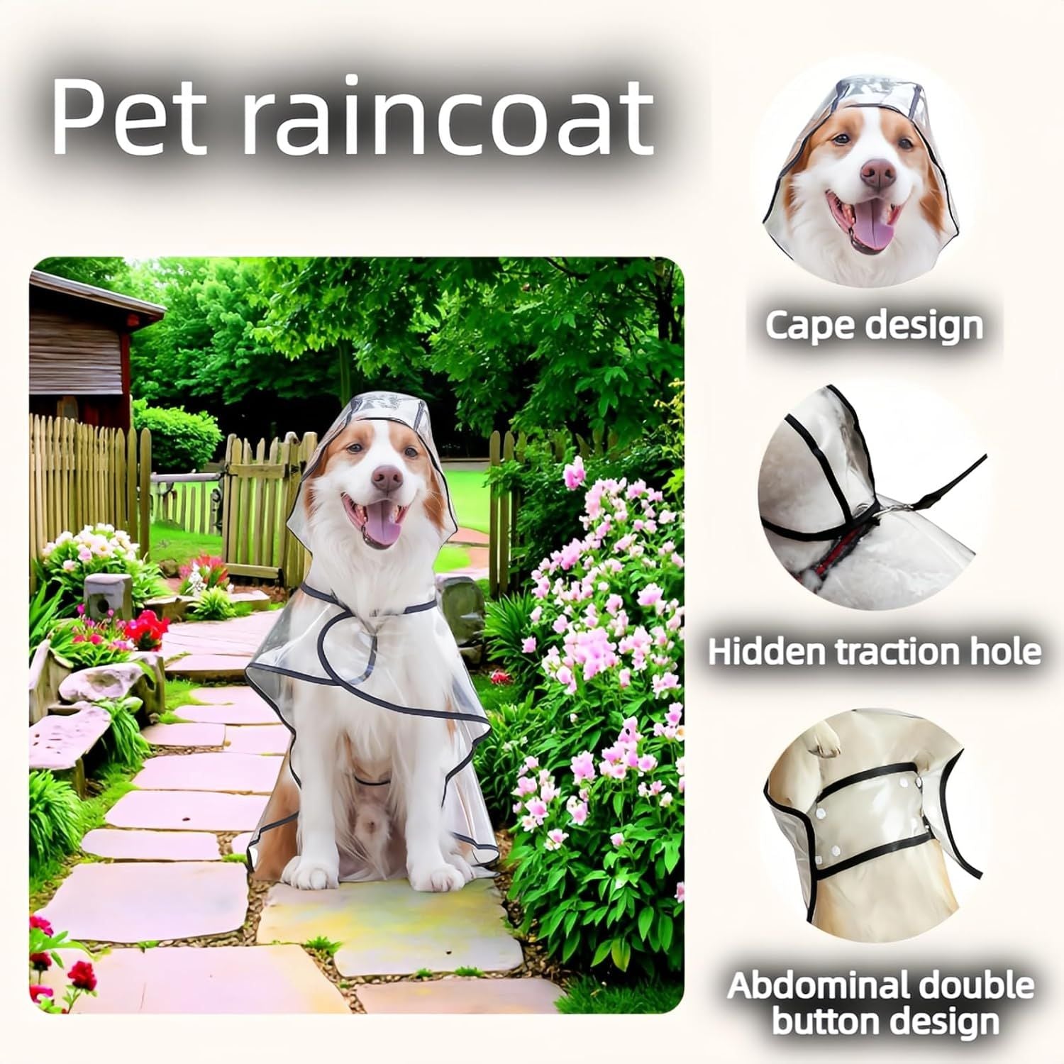 Transparent Dog Rain Poncho for Small Medium Dogs - Thick Waterproof Raincoat with Hidden Leash Hole & V1258-DP02-D-565