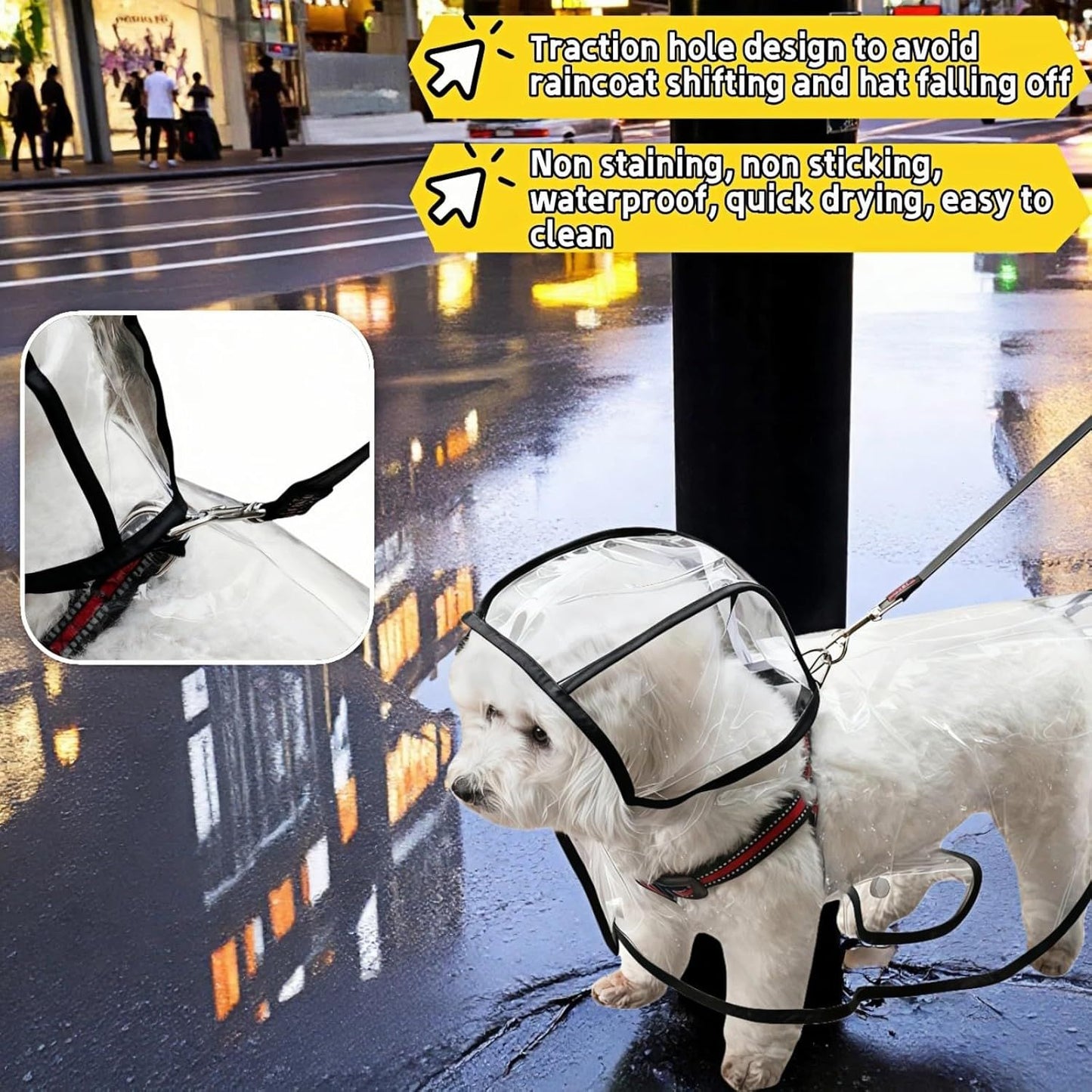 Transparent Dog Rain Poncho for Small Medium Dogs - Thick Waterproof Raincoat with Hidden Leash Hole & V1258-DP02-D-565