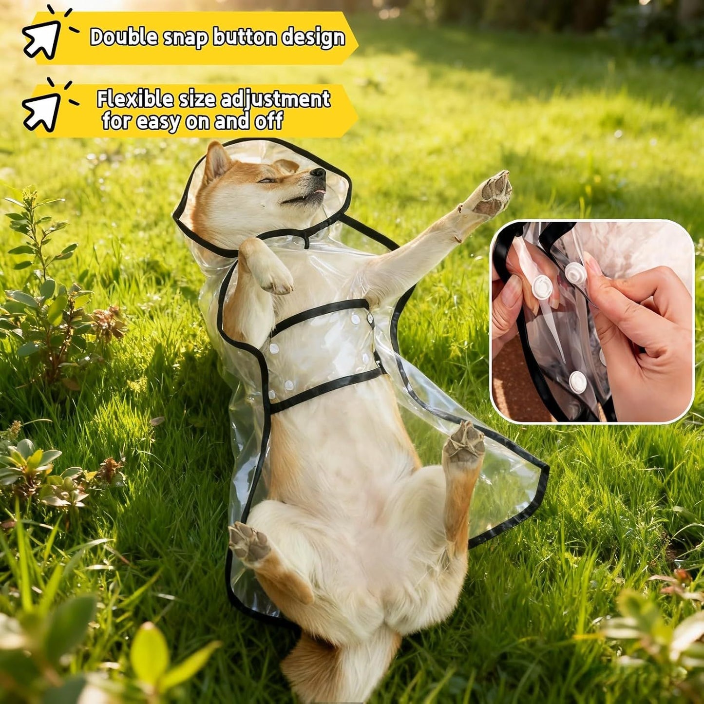 Transparent Dog Rain Poncho for Small Medium Dogs - Thick Waterproof Raincoat with Hidden Leash Hole & V1258-DP02-D-565