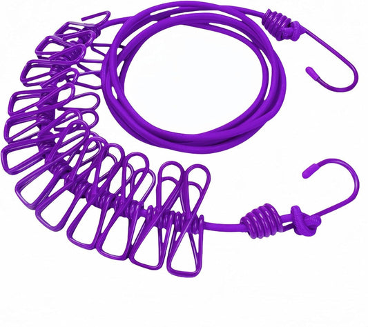 Portable Clothesline with 12 Clips - Extends 12ft, Heavy Duty Stainless Steel Hooks, Windproof for V1258-DP02-D-566