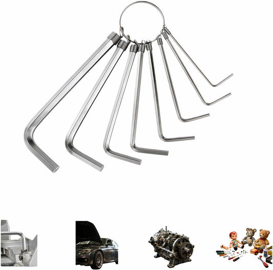 Professional 8-Piece Hex Key Set, L-Shaped Metric Allen Wrench Kit with Key Ring, 1.5-6mm Sizes, V1258-DP02-D-567