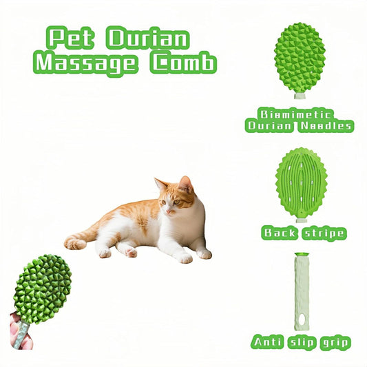 Pet Durian Massage Comb, Dual-Sided Cat Dog Grooming Tool with Back Scraping Teeth, Green, 8.66 inch V1258-DP02-D-570