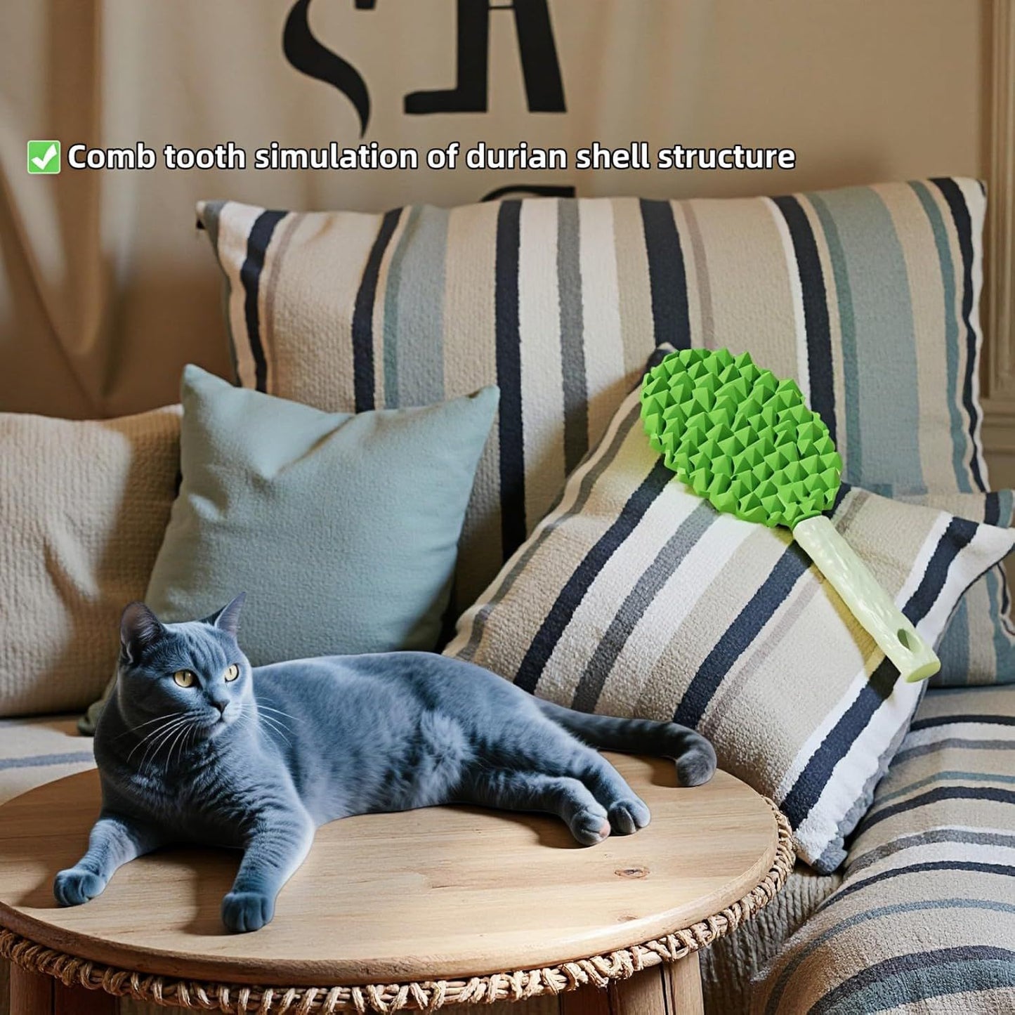 Pet Durian Massage Comb, Dual-Sided Cat Dog Grooming Tool with Back Scraping Teeth, Green, 8.66 inch V1258-DP02-D-570