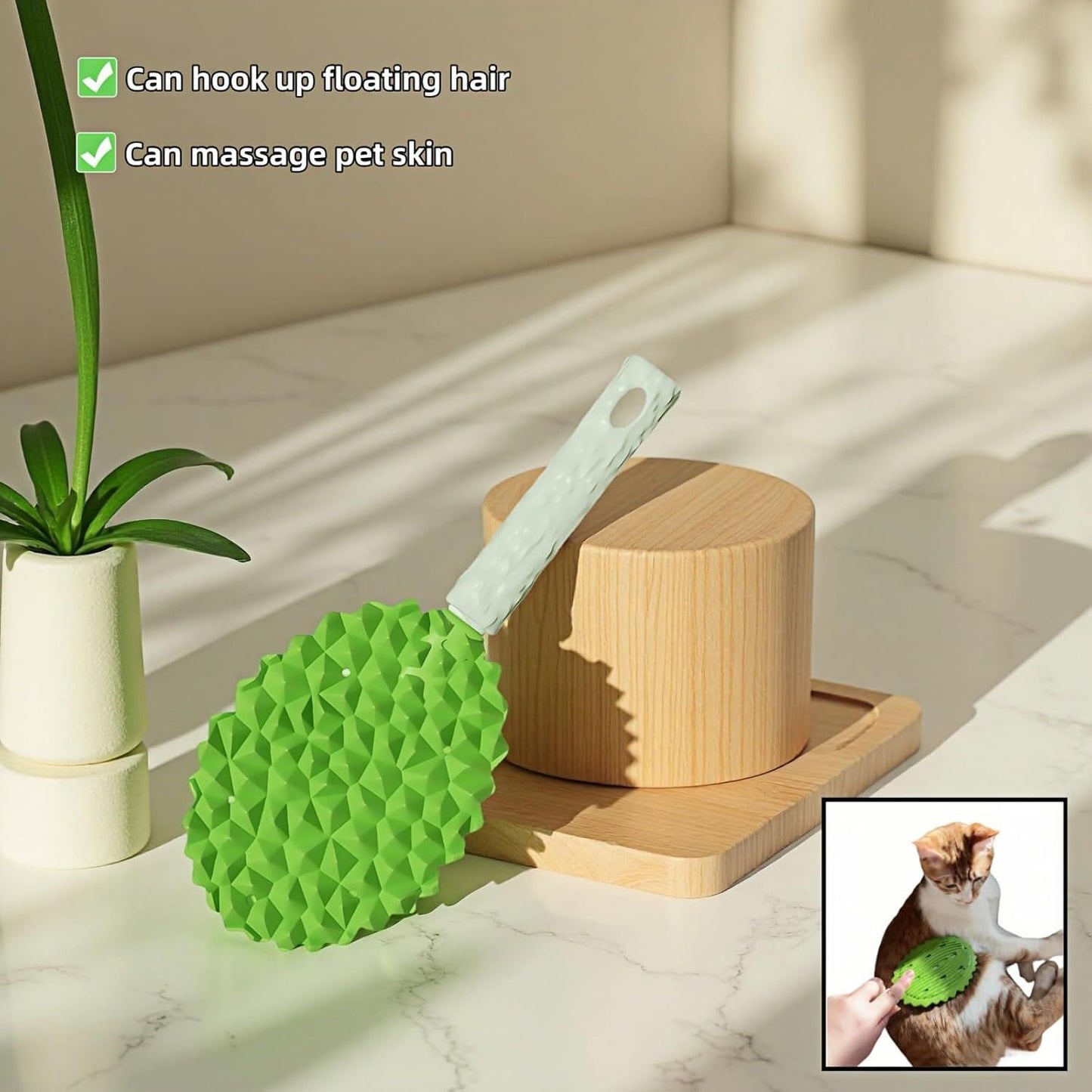 Pet Durian Massage Comb, Dual-Sided Cat Dog Grooming Tool with Back Scraping Teeth, Green, 8.66 inch V1258-DP02-D-570