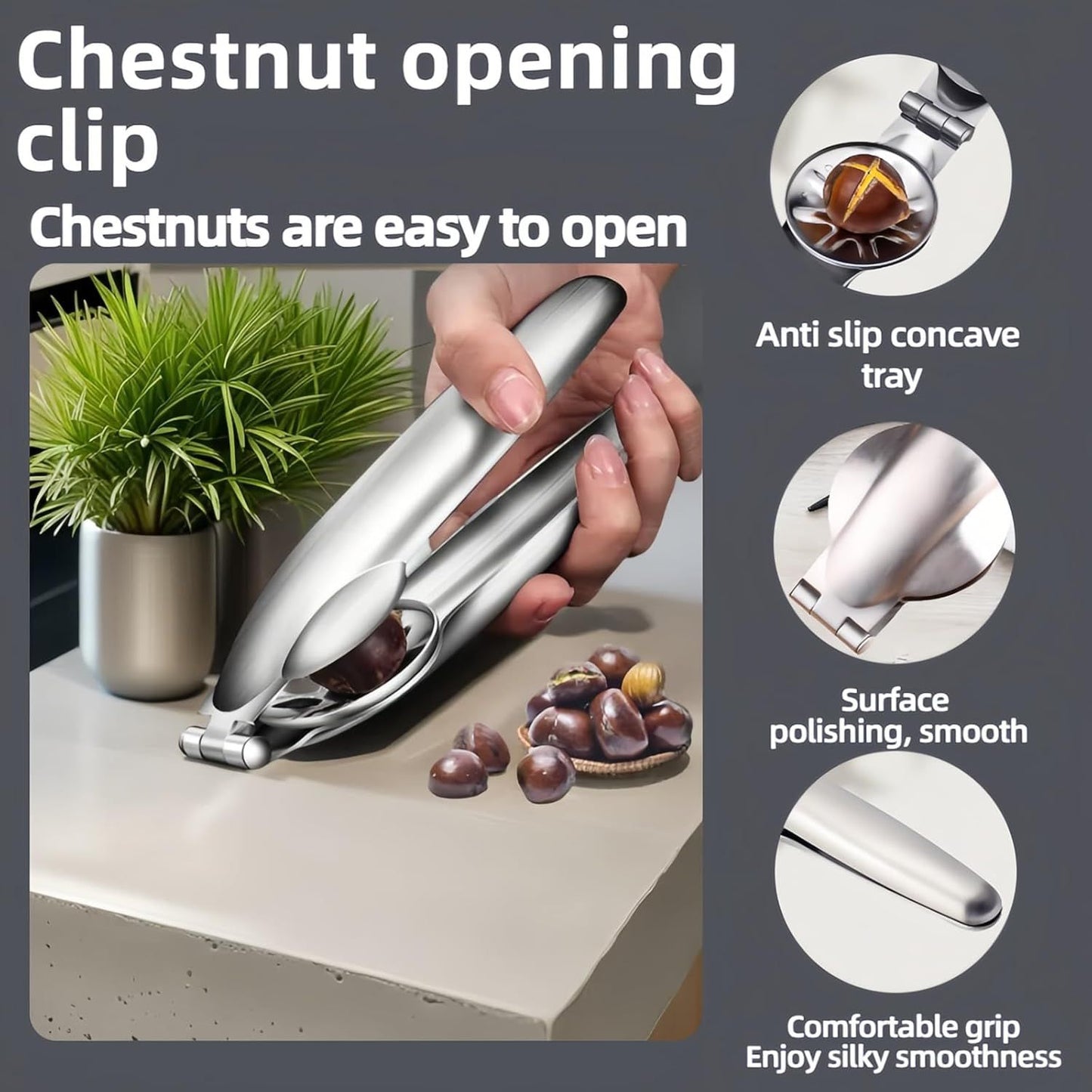 Multi-Purpose Nut Cracker Tool, 6.89 inch Stainless Steel Opener for Chestnuts, Walnuts, Almonds, Peanuts V1258-DP02-D-572