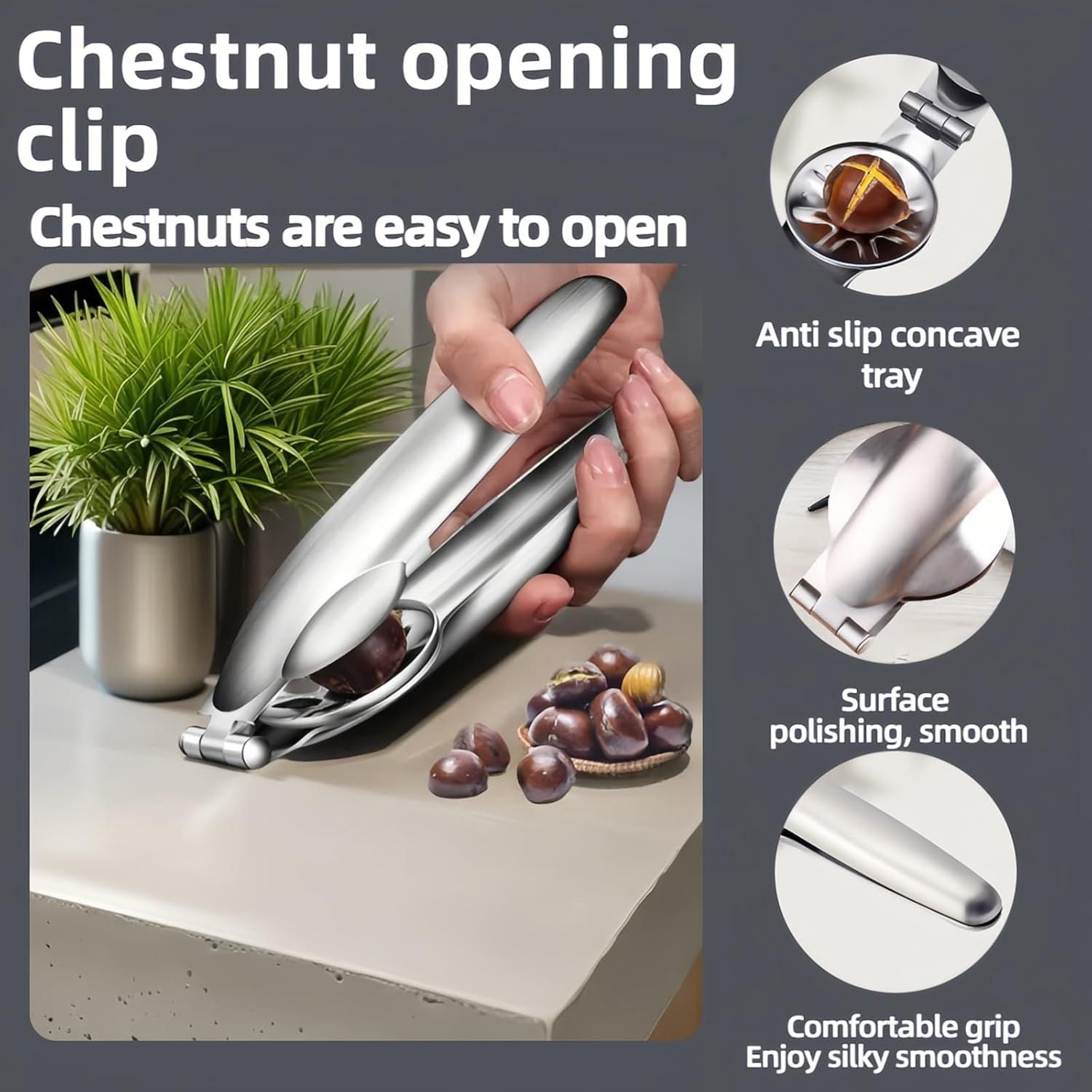 Multi-Purpose Nut Cracker Tool, 6.89 inch Stainless Steel Opener for Chestnuts, Walnuts, Almonds, Peanuts V1258-DP02-D-572