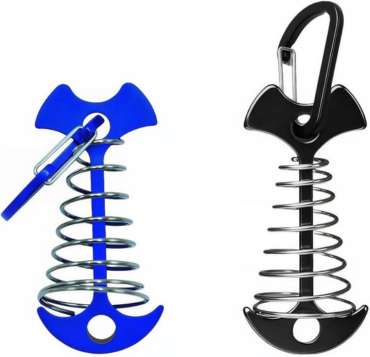 Fishbone SpringTent Peg Portable Windproof Anchors,Aluminum Tent Stakes with Carabiner for Camping Deck, V1258-DP02-D-573