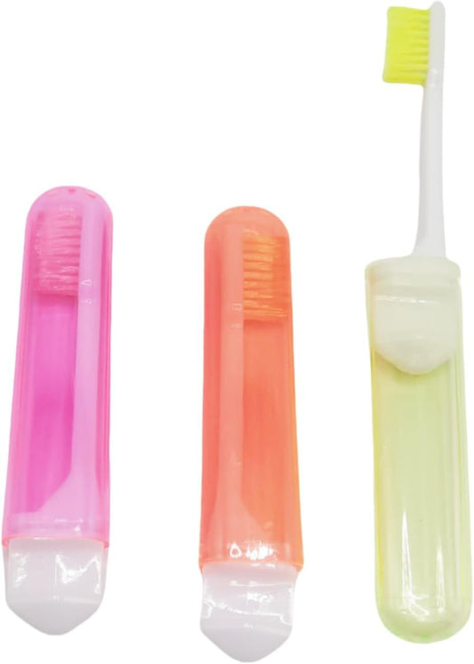 Travel Toothbrush Set for Family - 3 Mini Foldable Toothbrushes with Detachable Heads, Compact 4.53" Design, V1258-DP02-D-574