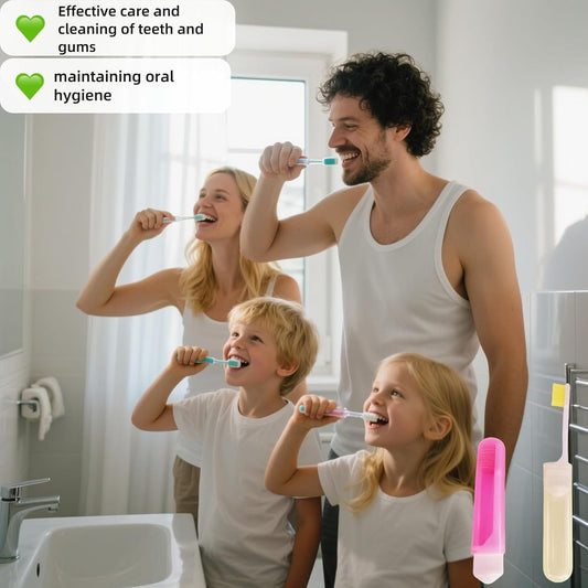 Travel Toothbrush Set for Family - 3 Mini Foldable Toothbrushes with Detachable Heads, Compact 4.53" Design, V1258-DP02-D-574