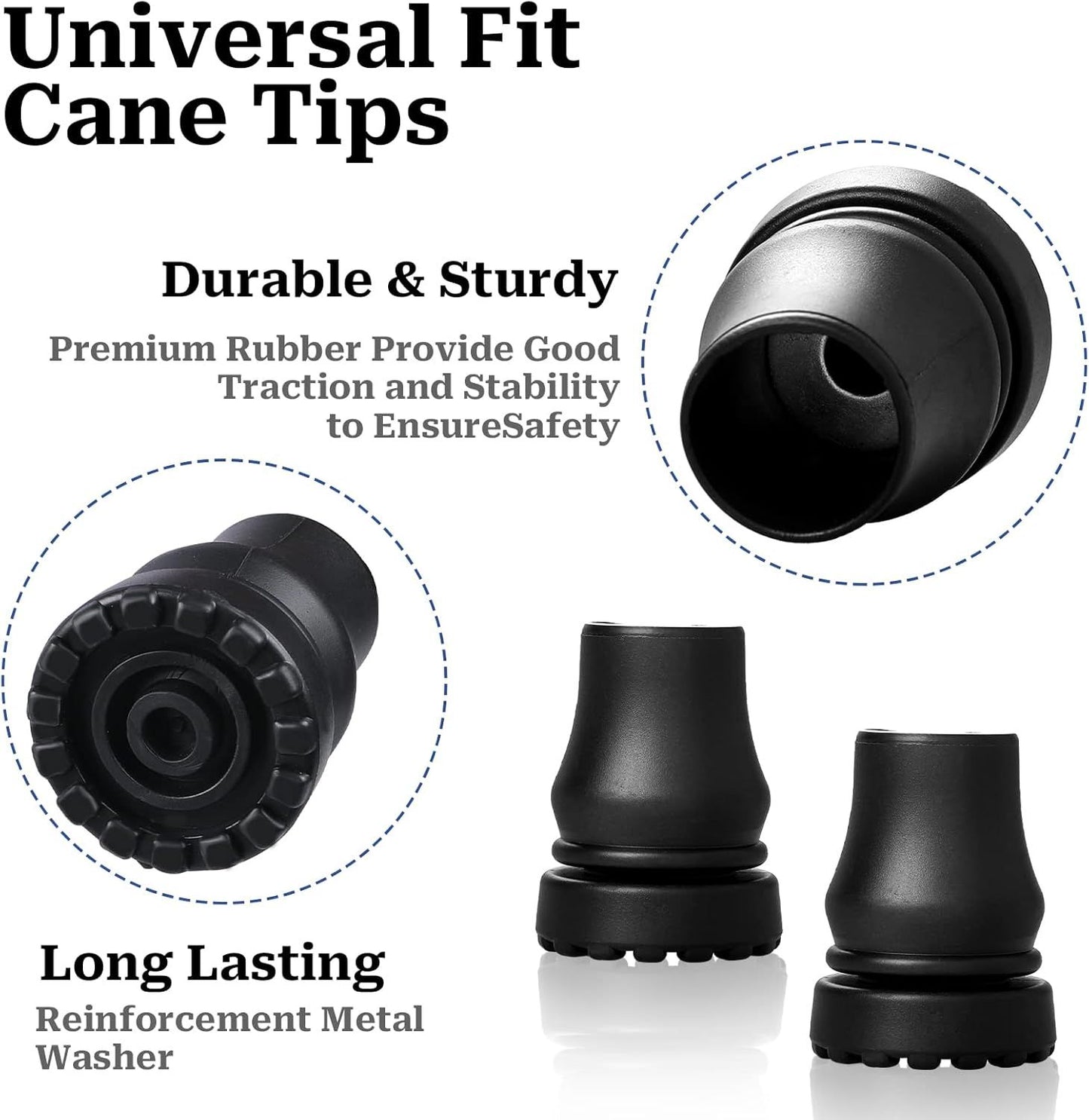 Cane Tips 5/8 inch Heavy Duty, 2 Pack Walking Cane Tips Rubber Cane Tip Replacement Rubber Tips for Canes, V1258-DP02-D-578