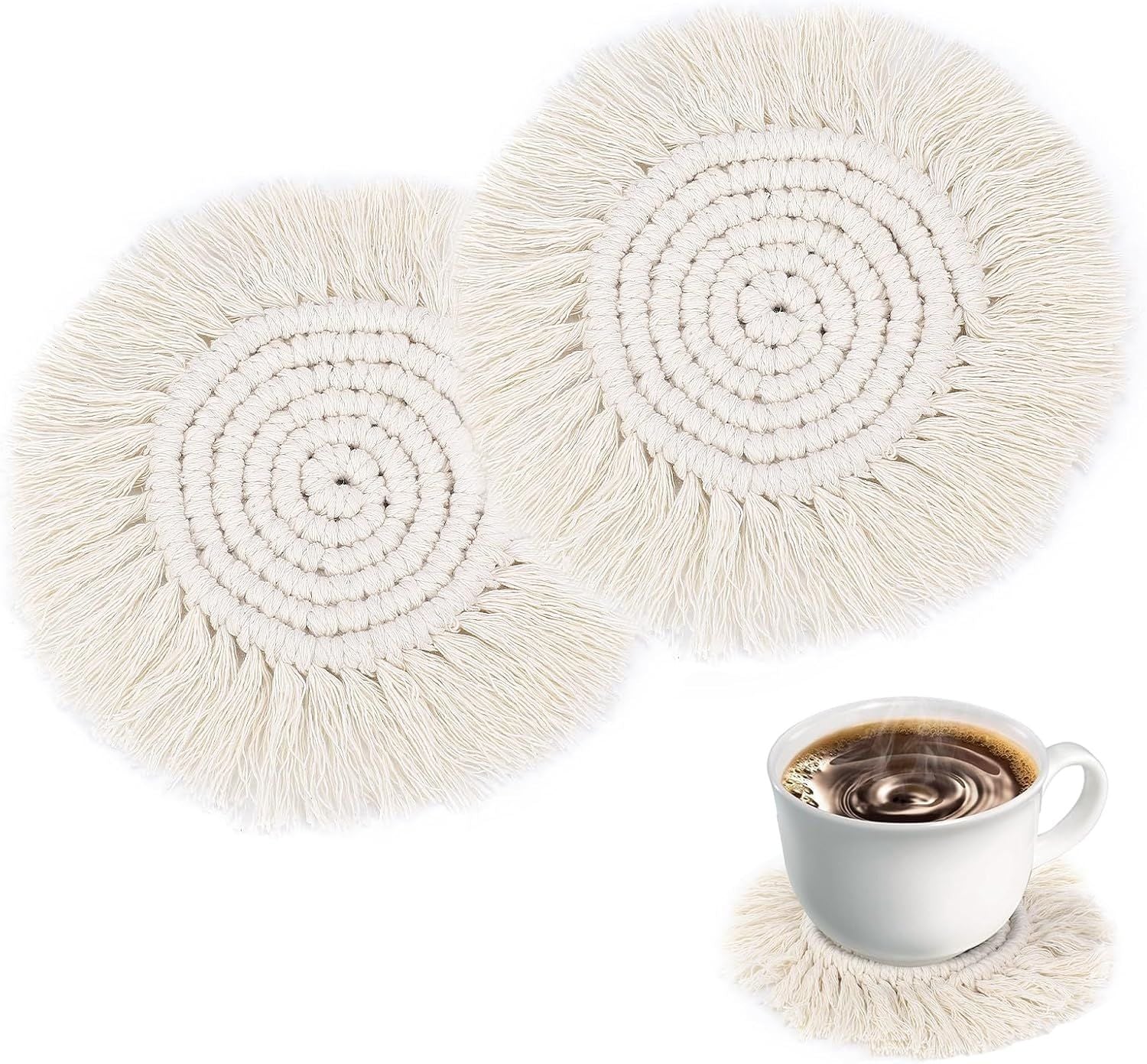 Boho Coasters for Drinks Absorbent Crochet Coasters Round Boho Coaster Set of 2 Housewarming Gift Bar Coffee V1258-DP02-D-581