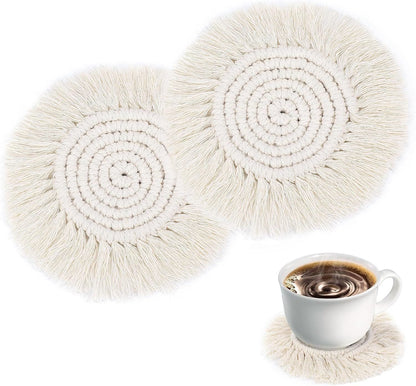 Boho Coasters for Drinks Absorbent Crochet Coasters Round Boho Coaster Set of 2 Housewarming Gift Bar Coffee V1258-DP02-D-581