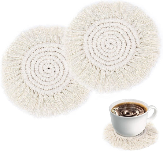 Boho Coasters for Drinks Absorbent Crochet Coasters Round Boho Coaster Set of 2 Housewarming Gift Bar Coffee V1258-DP02-D-581