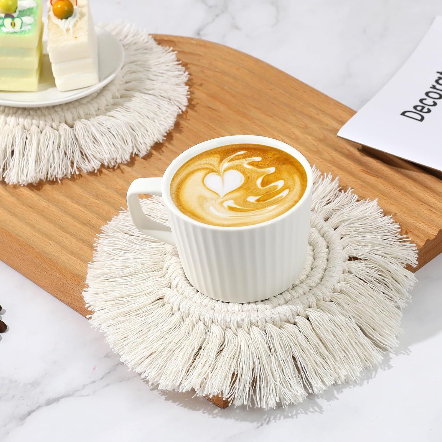 Boho Coasters for Drinks Absorbent Crochet Coasters Round Boho Coaster Set of 2 Housewarming Gift Bar Coffee V1258-DP02-D-581