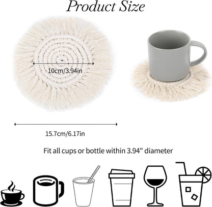 Boho Coasters for Drinks Absorbent Crochet Coasters Round Boho Coaster Set of 2 Housewarming Gift Bar Coffee V1258-DP02-D-581