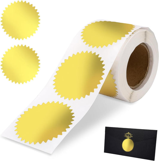 Gold Seals for Certificates 2" Round Gold Envelope Seal Stickers Golden Metallic Embossing Foil Sticker with V1258-DP02-D-586