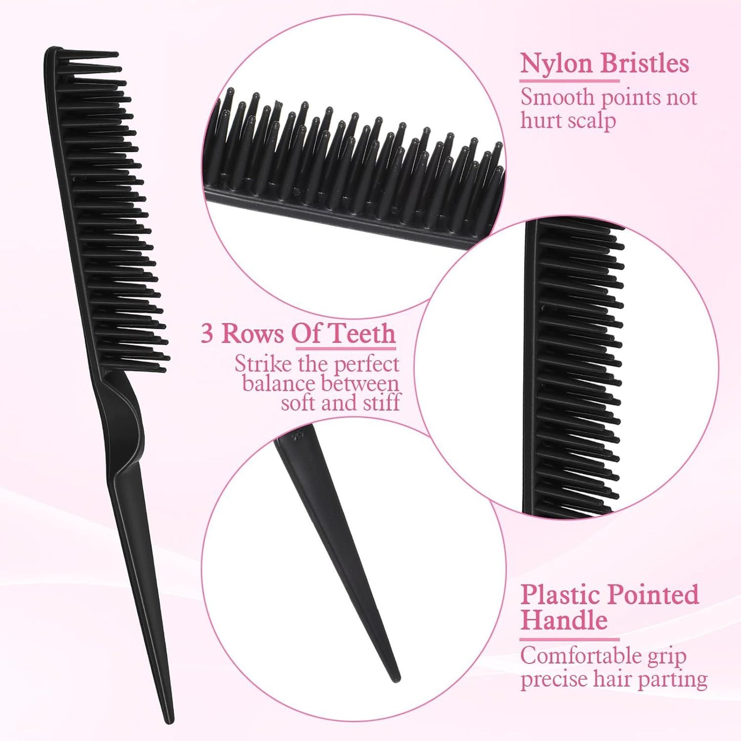 4 PCS Black 3 Row Comb for Natural Hair, The Unbraider Combs Tool for Braids, Three Row Comb for Women Men V1258-DP02-D-596
