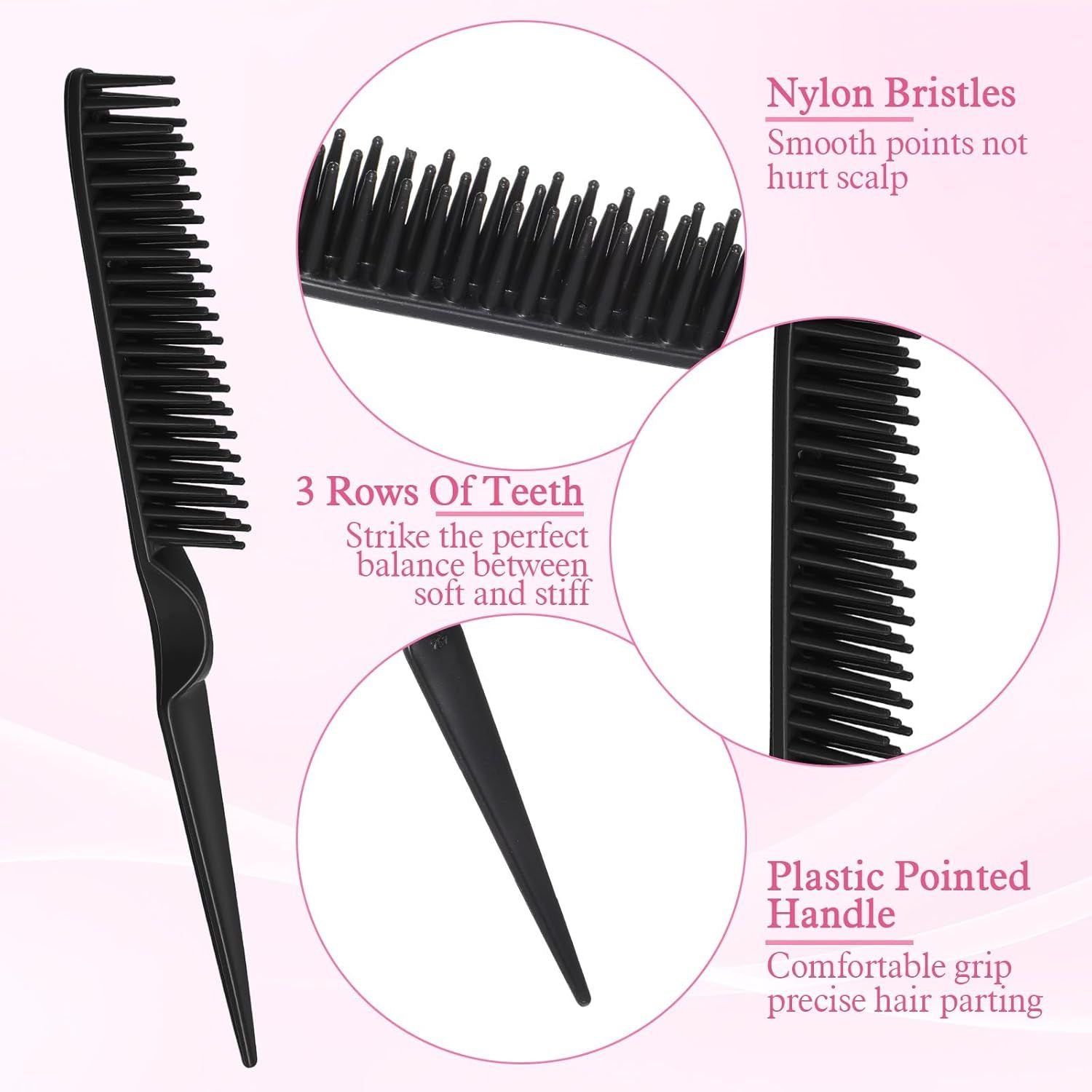4 PCS Black 3 Row Comb for Natural Hair, The Unbraider Combs Tool for Braids, Three Row Comb for Women Men V1258-DP02-D-596