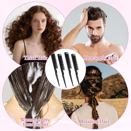 4 PCS Black 3 Row Comb for Natural Hair, The Unbraider Combs Tool for Braids, Three Row Comb for Women Men V1258-DP02-D-596