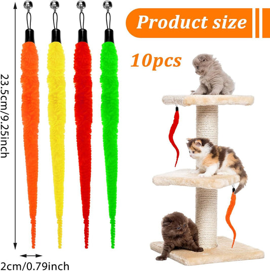 10 Packs Cat Worm Toys, Colorful Worm Cat Toy, Interactive Cats Wand Attachment Toys for Teaser Play and V1258-DP02-D-599