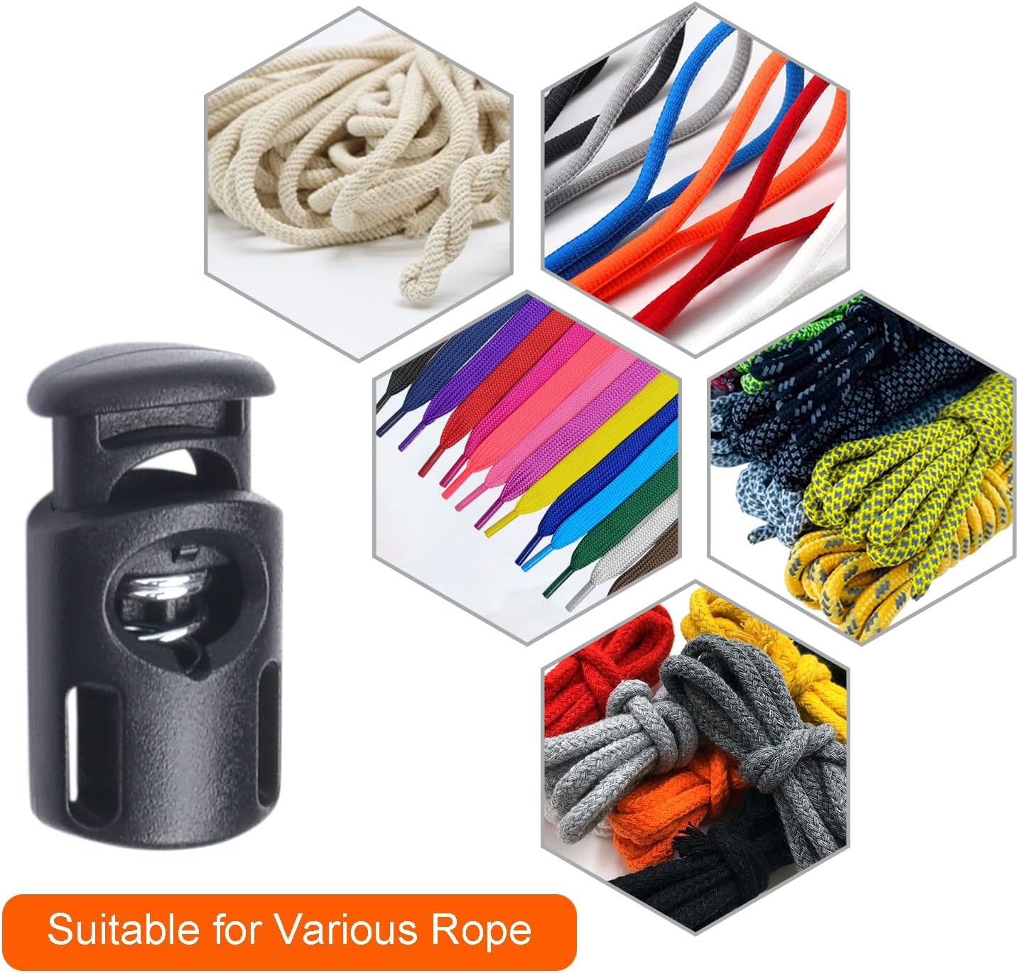 10 PCS Plastic Spring Cord Locks for Drawstring, Paracord Toggle Stopper Clasp Elastic Shoeslace Lock V1258-DP02-D-6