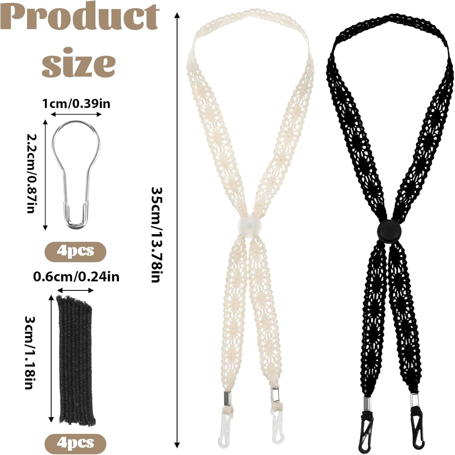 2 PCS Hat Straps for Wind, Adjustable Beige Black Chin Cord, Lace Sun Hat Chin Strap with Clips, Replacement V1258-DP02-D-603