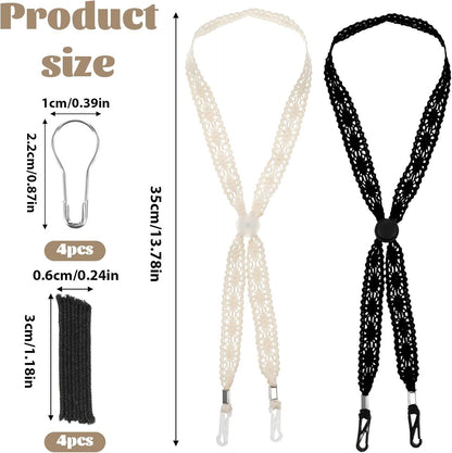 2 PCS Hat Straps for Wind, Adjustable Beige Black Chin Cord, Lace Sun Hat Chin Strap with Clips, Replacement V1258-DP02-D-603